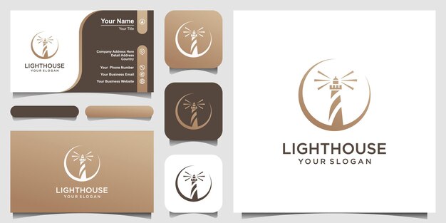 Premium Vector Lighthouse Searchlight Tower Island With Circle Concept Simple Line Art Style Logo Design