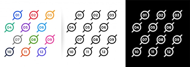 無料ベクター 1から12までの箇条書きに番号が付けられたモダンなラインスタイル