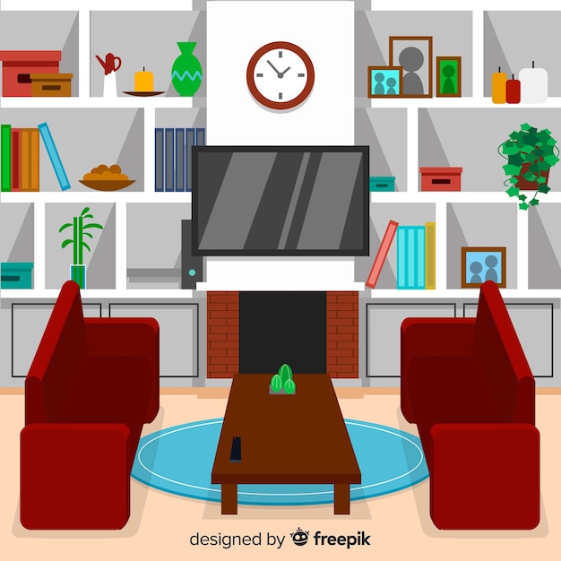 Modern living room interior design with flat design