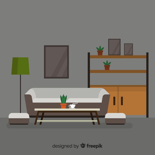 Modern living room interior design with flat design