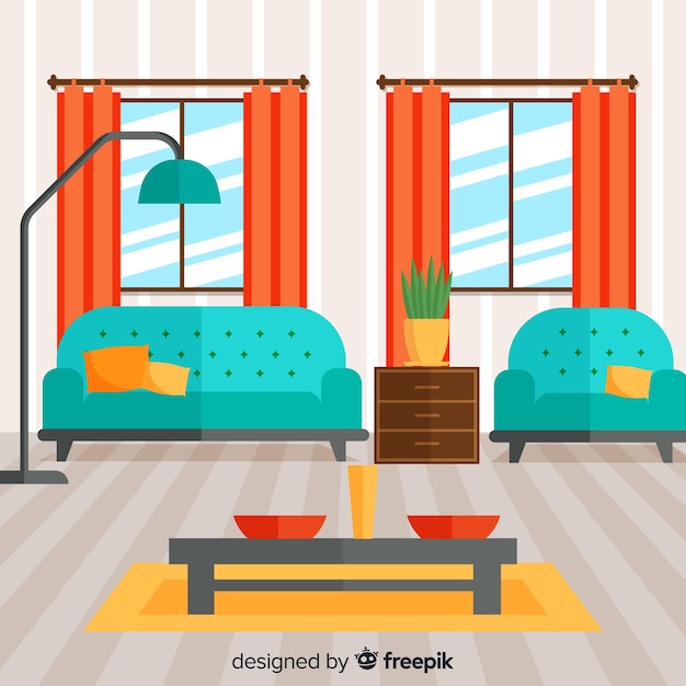 Modern living room interior design with flat design