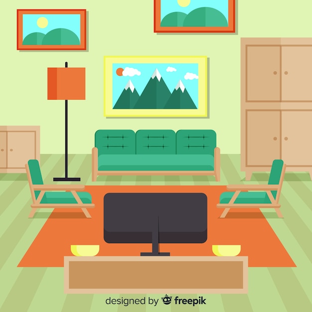 Free vector modern living room interior design with flat design