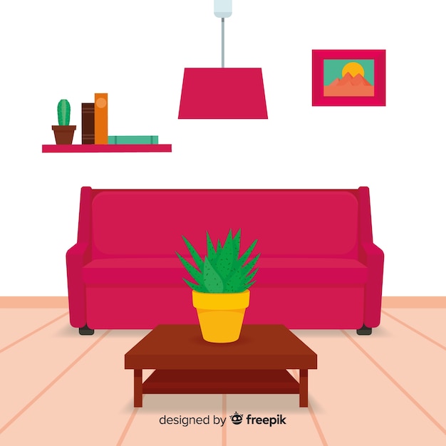 Free vector modern living room interior design with flat design