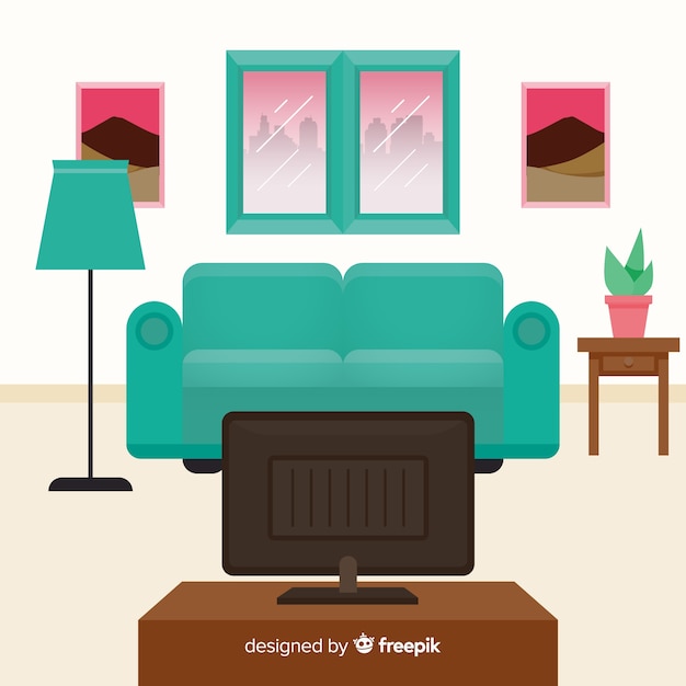 Бесплатное векторное изображение Современный дизайн интерьера гостиной с плоским дизайном