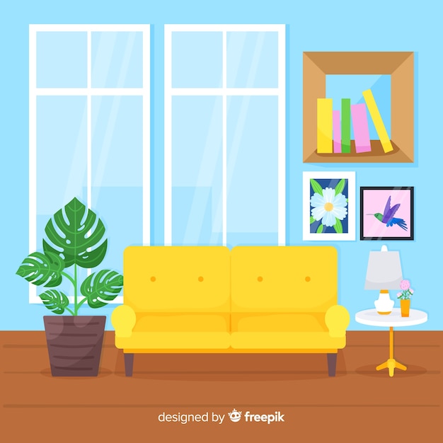 Free vector modern living room interior design with flat design