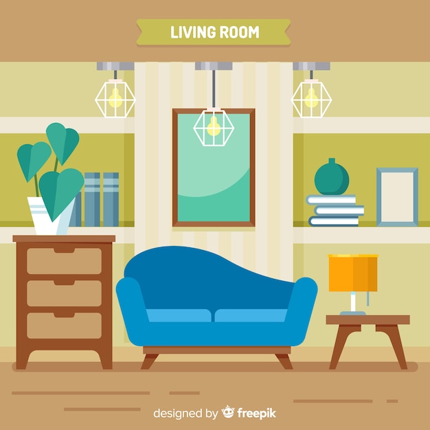Modern living room interior design with flat design