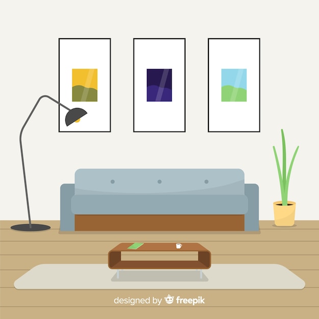 Modern living room interior design with flat design