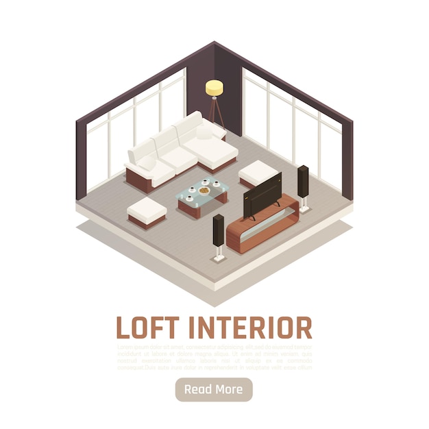 Free vector modern loft home interior banner