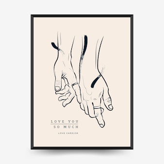 Modern love vertical flyer or poster template romantic hand drawn valentine day card