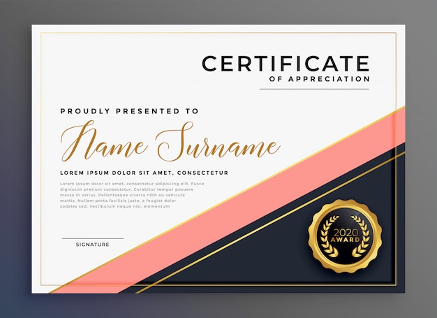 Free vector modern luxury certificate of appreciation template