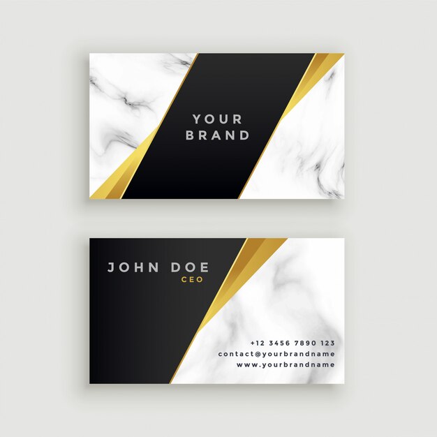 Modern marble business card with geometric golden shapes