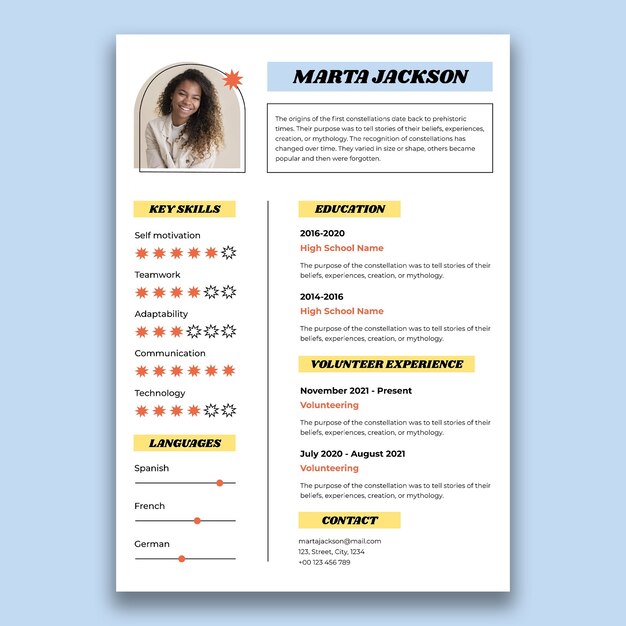 Modern marta high school resume template