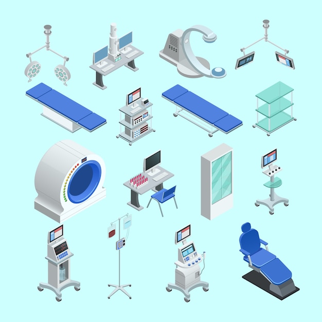 Modern medical surgery and examination rooms equipment