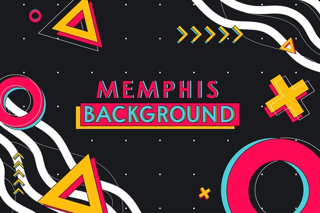 Modern Memphis Black Background with Colorful Memphis Shapes