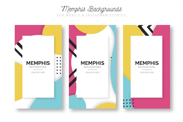 Free vector modern memphis instagram stories template set