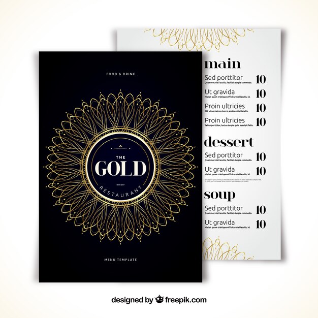 Modern menu template with golden mandala