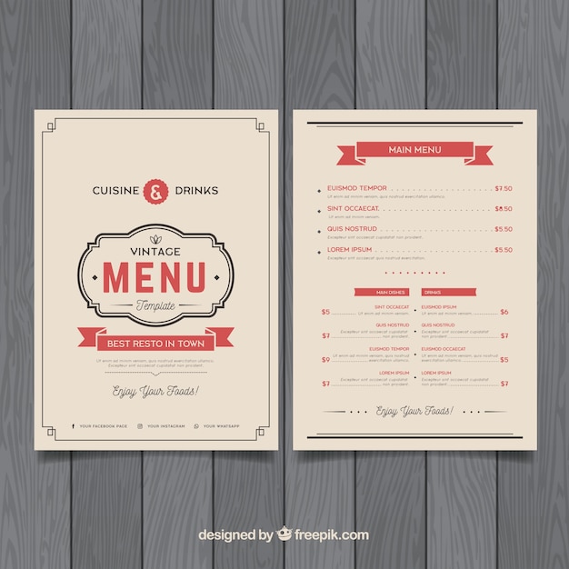 Free vector modern menu template