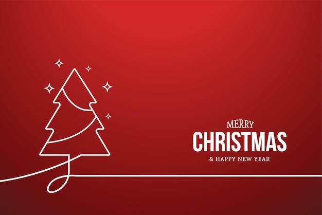 Modern Merry Christmas Card Background with Christmas Tree Line