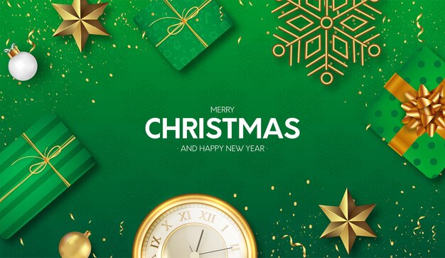 Modern Merry Christmas Card with Elegant Christmas Decoration