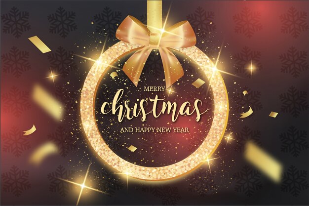 Modern Merry Christmas Card with Gold Ribbon