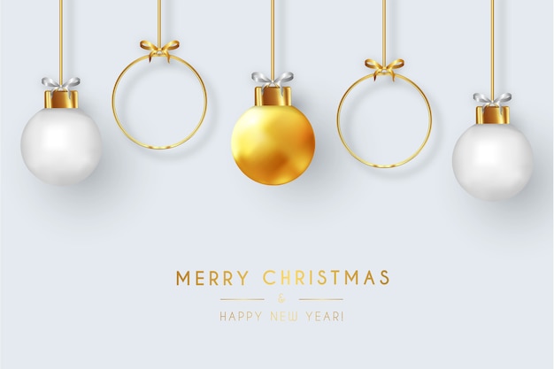 Modern Merry Christmas Card with Realistic Christmas Balls