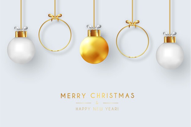 Современная рождественская открытка с реалистичными елочными шарами