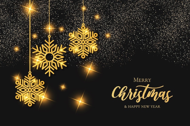 Free vector modern merry christmas and happy new year background with golden snowflakes