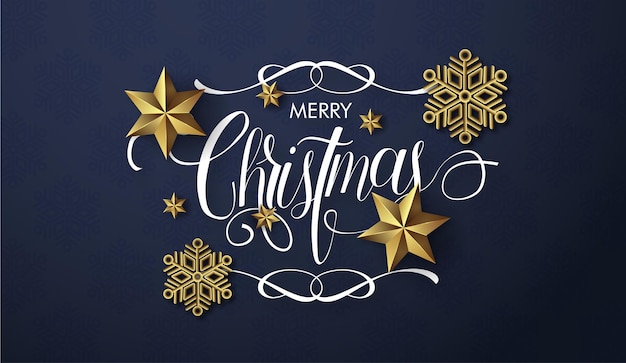 Modern merry christmas lettering with elegant background Free Vector