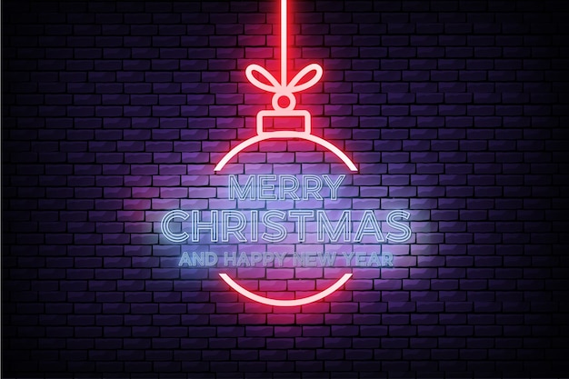 Современная открытка с Рождеством и Новым годом с реалистичным неоновым дизайном