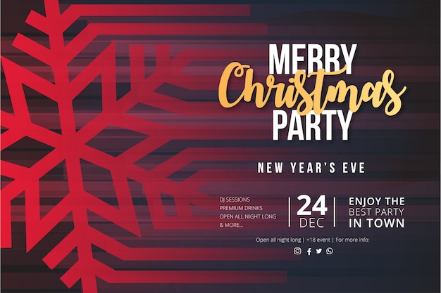 Free vector modern merry christmas party event poster with snowflake