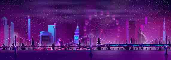 Free vector modern metropolis night landscape cartoon vector