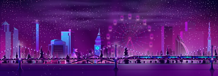 Free Vector modern metropolis night landscape cartoon vector