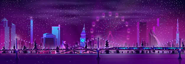 Modern metropolis night landscape cartoon vector