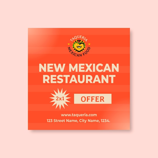 Free vector modern mexican restaurant square banner