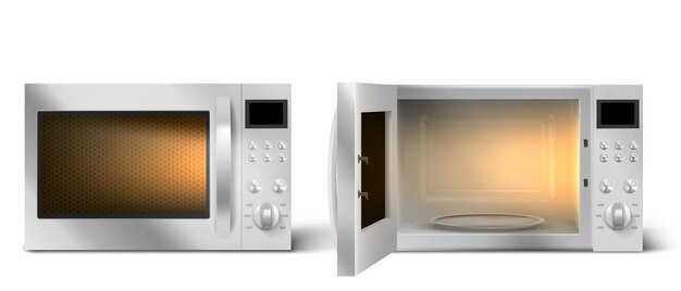 Modern microwave oven with open and closed door