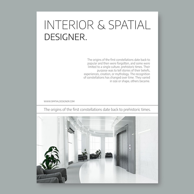 Modern minimalist interior and spatial designer poster – Free vector download for vector, free to download, free illustration, download free vector