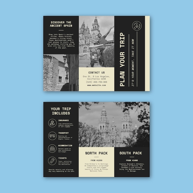 Free vector modern minimalist travel agency trifold brochure template