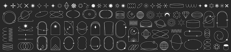 Free Vector modern minimalist yk aesthetic line elements set simple geometric design shapes decorative boho