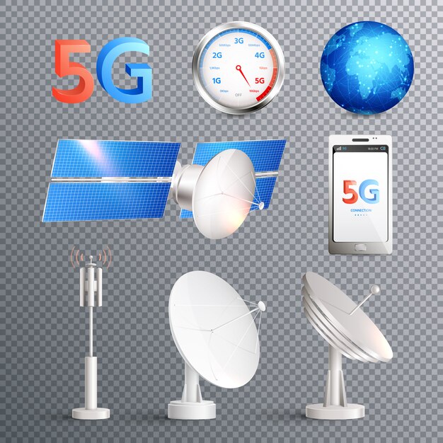 Современная технология мобильного интернета прозрачный набор изолированных элементов, способствующих передаче сигнала стандарта 5g реалистичный