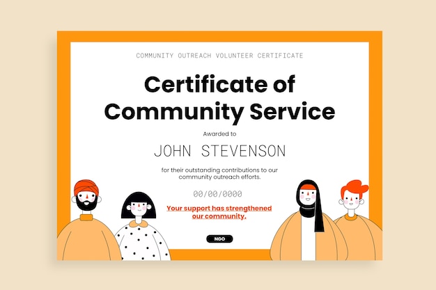Free vector modern monocolor community outreach volunteer certificate