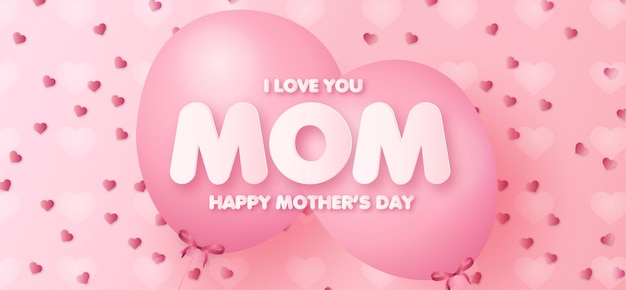 Modern Mothers day background with realistic pink balloons