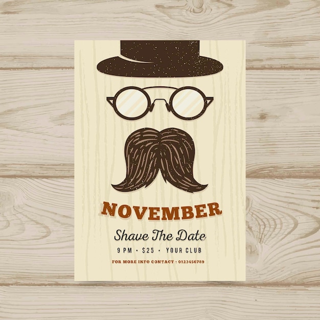 Modern movember party poster with flat design