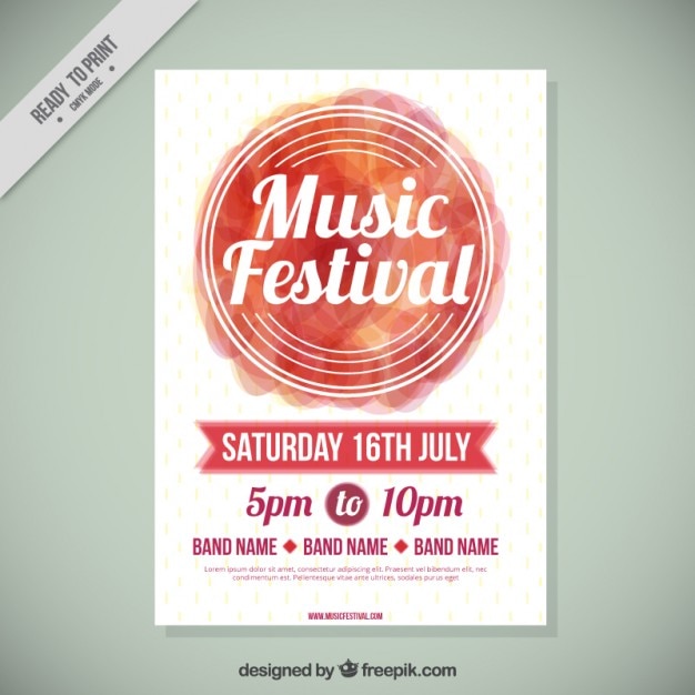 Free vector modern music festival flyer with watercolor circle