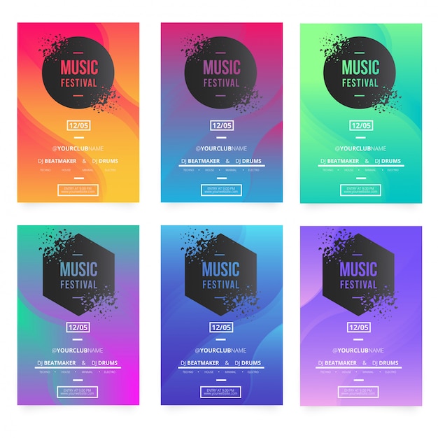 Free vector modern music poster templates with broken banners