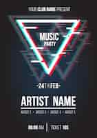 Free vector modern music poster with glitch triangle