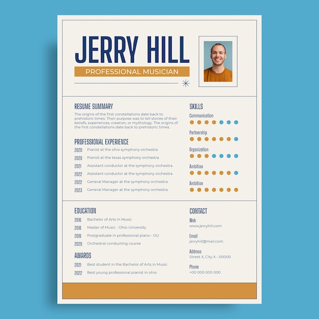 Free vector modern musician resume