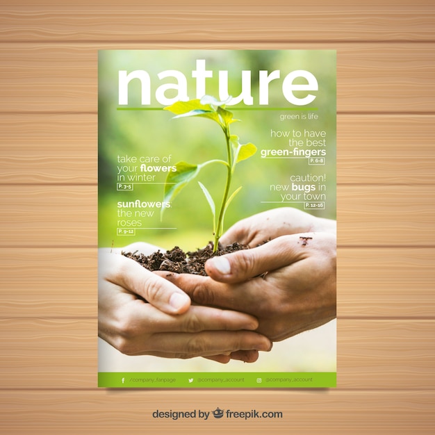 Free vector modern nature magazine cover template with photo