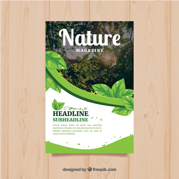 Modern nature magazine cover template with photo