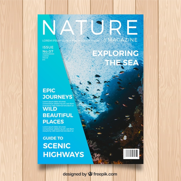 Modern nature magazine cover template with photo