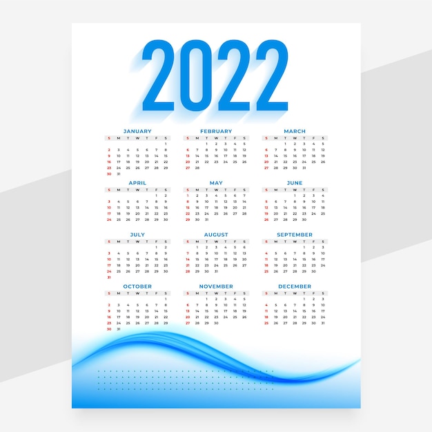 Free vector modern new year 2021 blue wave calendar design template